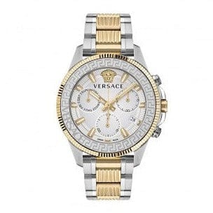 Versace Greca Action Chronograph Quartz Silver Dial Two Tone Steel Strap Watch for Men - VE3J00522