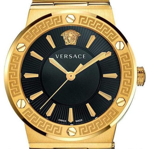 Versace Greca Black Dial Black Leather Strap Watch for Women - VEVH00320