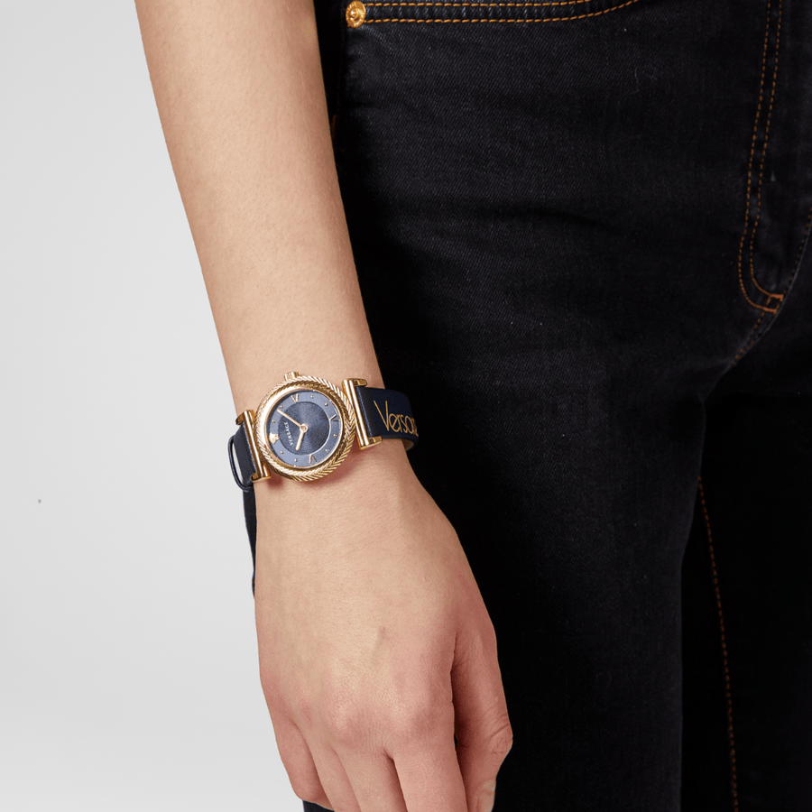 Versace Greca Blue Dial Blue Leather Strap Watch for Women - VERE00218