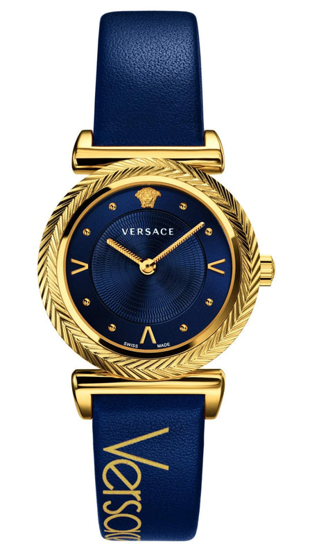 Versace Greca Blue Dial Blue Leather Strap Watch for Women - VERE00218