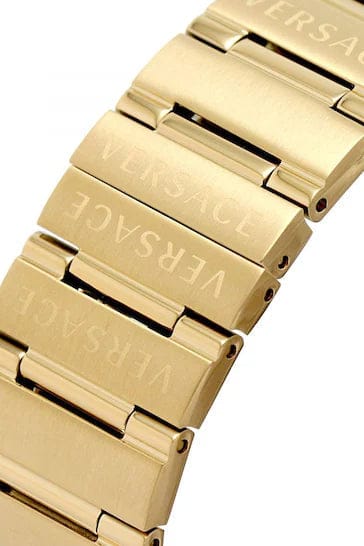 Versace Greca Chronograph Black Dial Gold Steel Strap Watch For Men - VEZ900421
