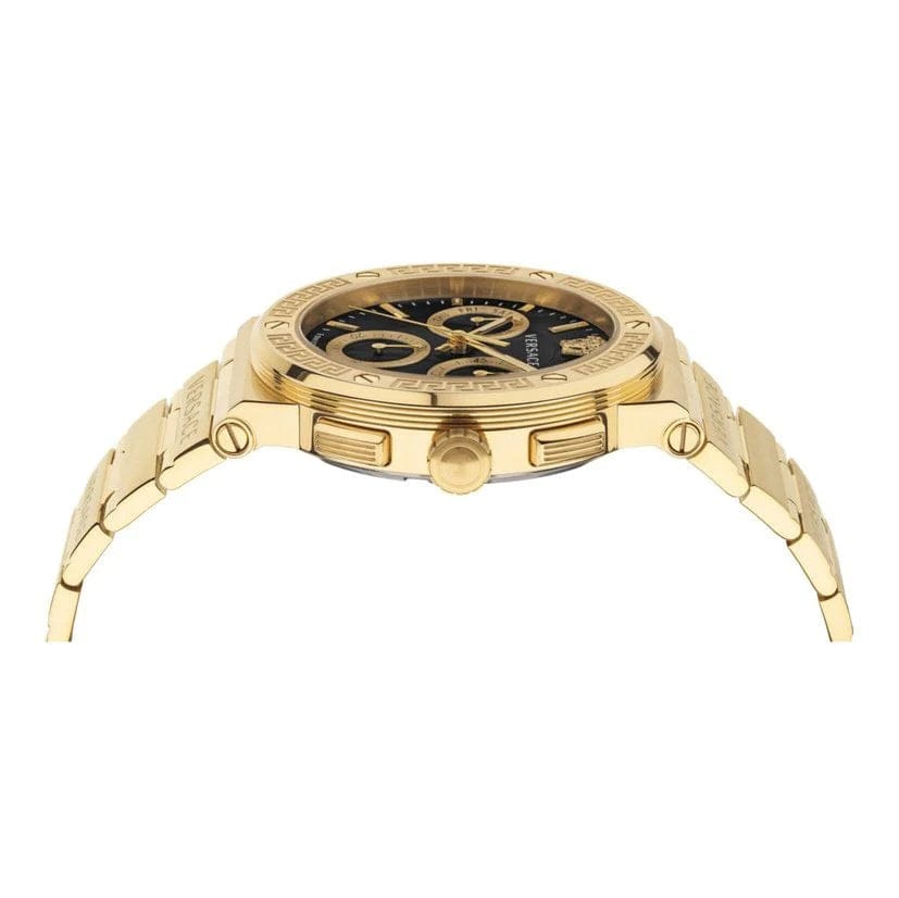 Versace Greca Chronograph Black Dial Gold Steel Strap Watch For Men - VEZ900421
