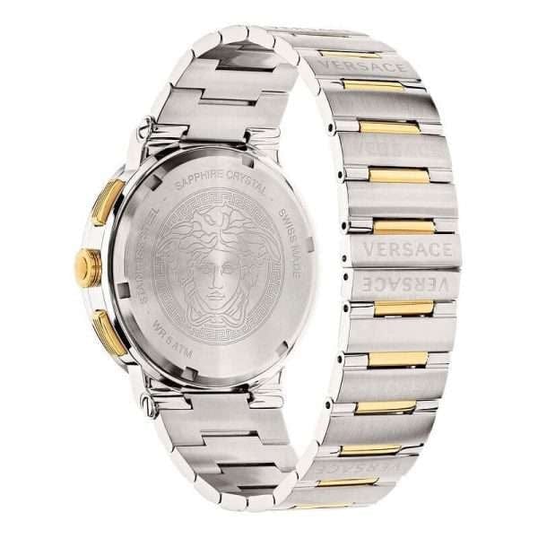 Versace Greca Chronograph White Dial Two Tone Steel Strap Watch For Men - VEZ900321
