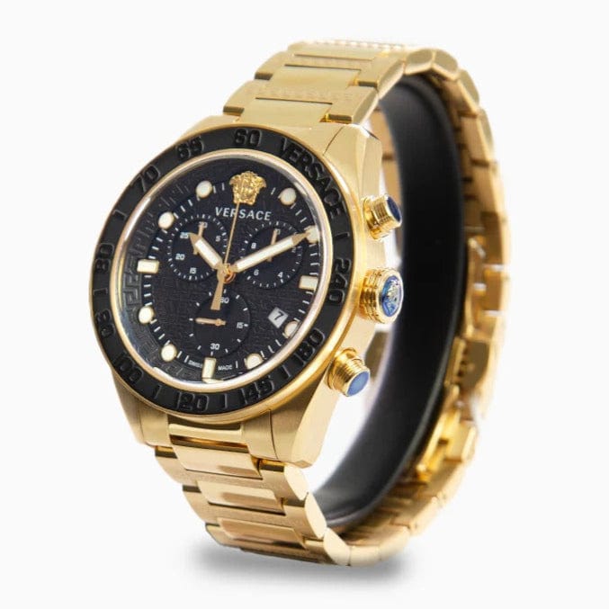 Versace Greca Dome Chronograph Black Dial Gold Steel Strap Watch for Men - VE6K00523