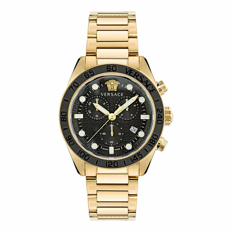 Versace Greca Dome Chronograph Black Dial Gold Steel Strap Watch for Men - VE6K00523