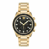 Versace Greca Dome Chronograph Black Dial Gold Steel Strap Watch for Men - VE6K00523