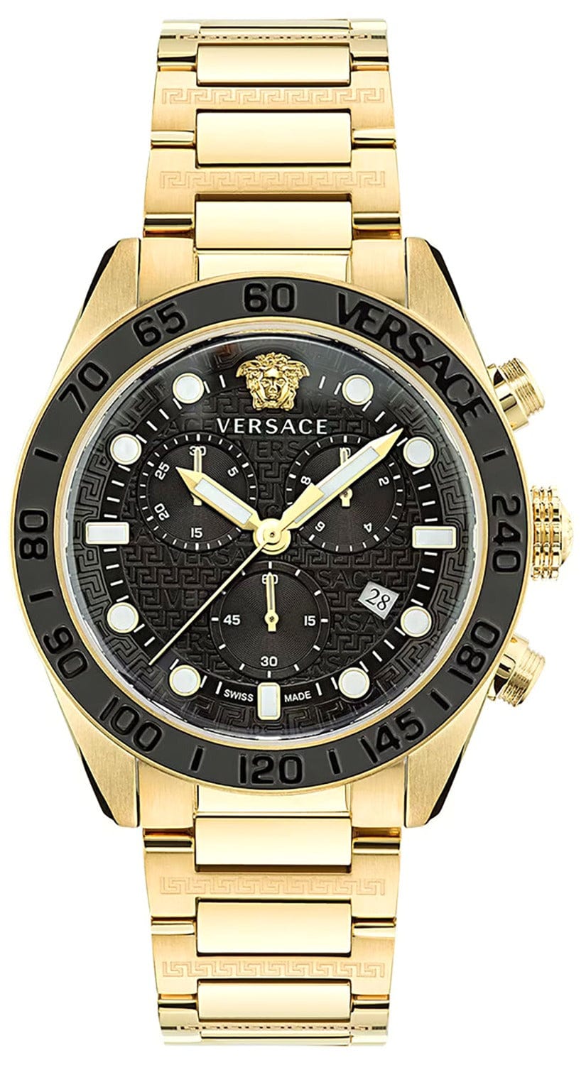 Versace Greca Dome Chronograph Black Dial Gold Steel Strap Watch for Men - VE6K00523