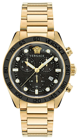 Versace Greca Dome Chronograph Black Dial Gold Steel Strap Watch for Men - VE6K00523