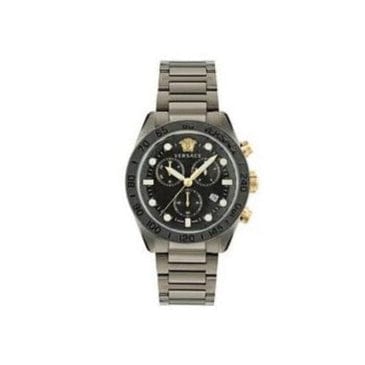 Versace Greca Dome Chronograph Black Dial Grey Steel Strap Watch for Men - VE6K00623