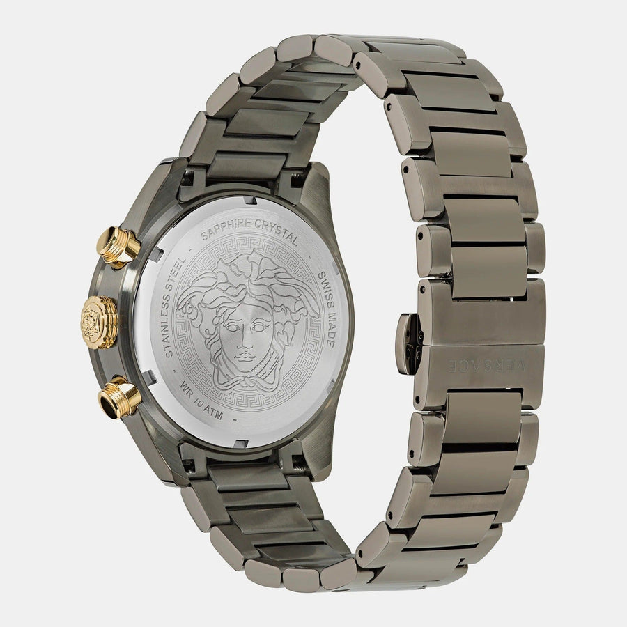 Versace Greca Dome Chronograph Black Dial Grey Steel Strap Watch for Men - VE6K00623