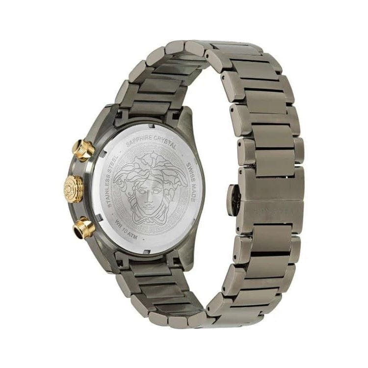 Versace Greca Dome Chronograph Black Dial Grey Steel Strap Watch for Men - VE6K00623