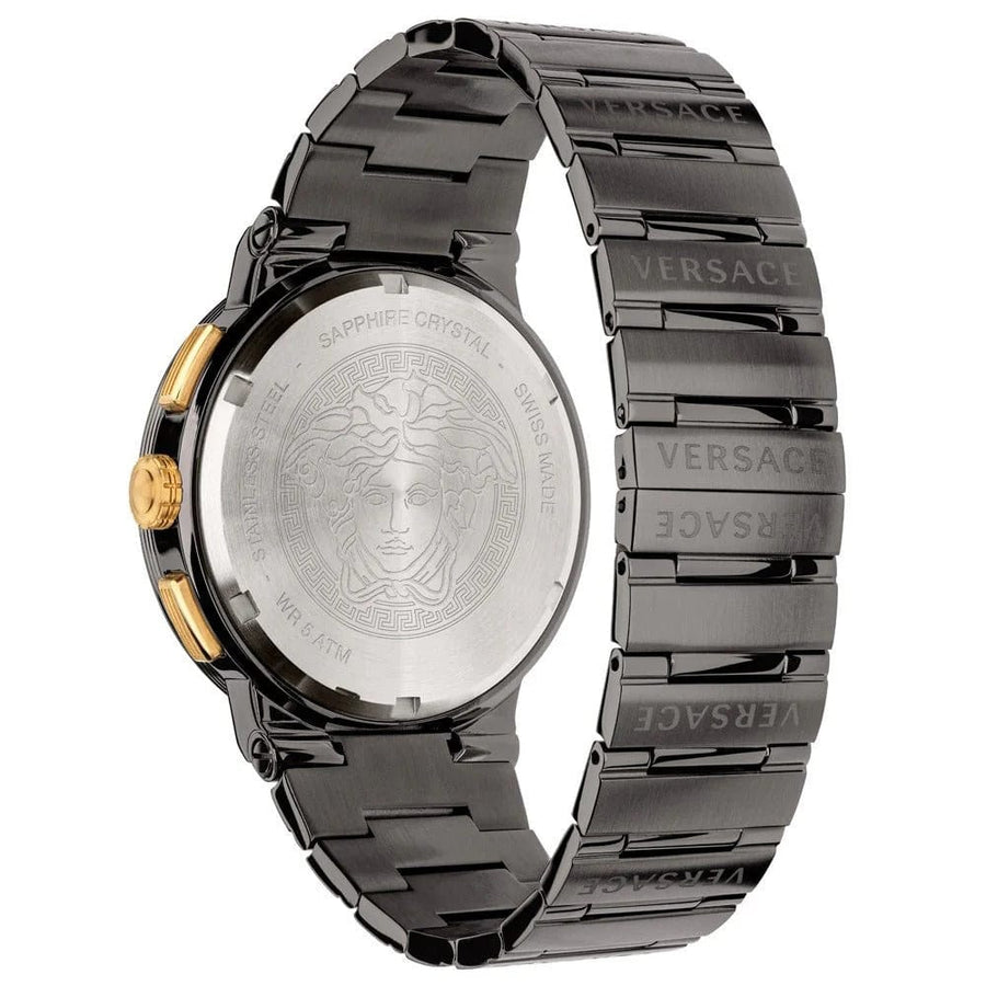 Versace Greca Dome Chronograph Black Dial Grey Steel Strap Watch for Men - VE6K00623