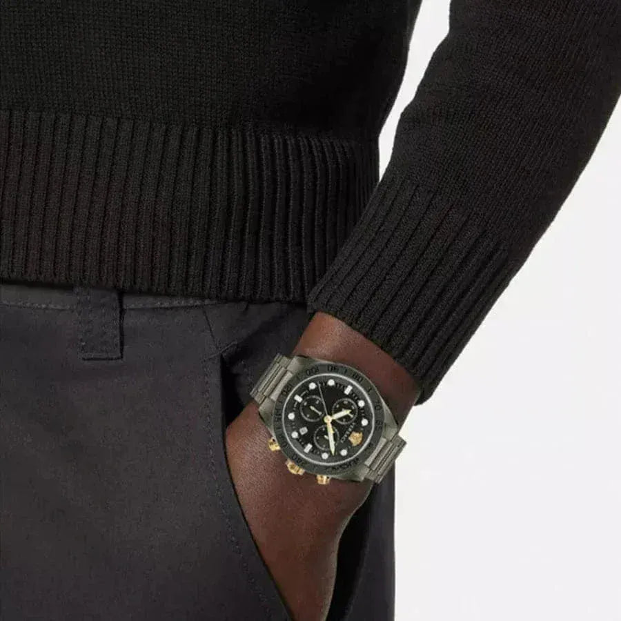 Versace Greca Dome Chronograph Black Dial Grey Steel Strap Watch for Men - VE6K00623