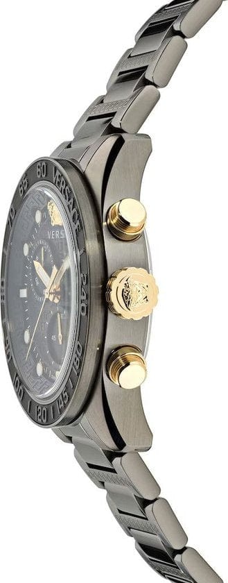 Versace Greca Dome Chronograph Black Dial Grey Steel Strap Watch for Men - VE6K00623