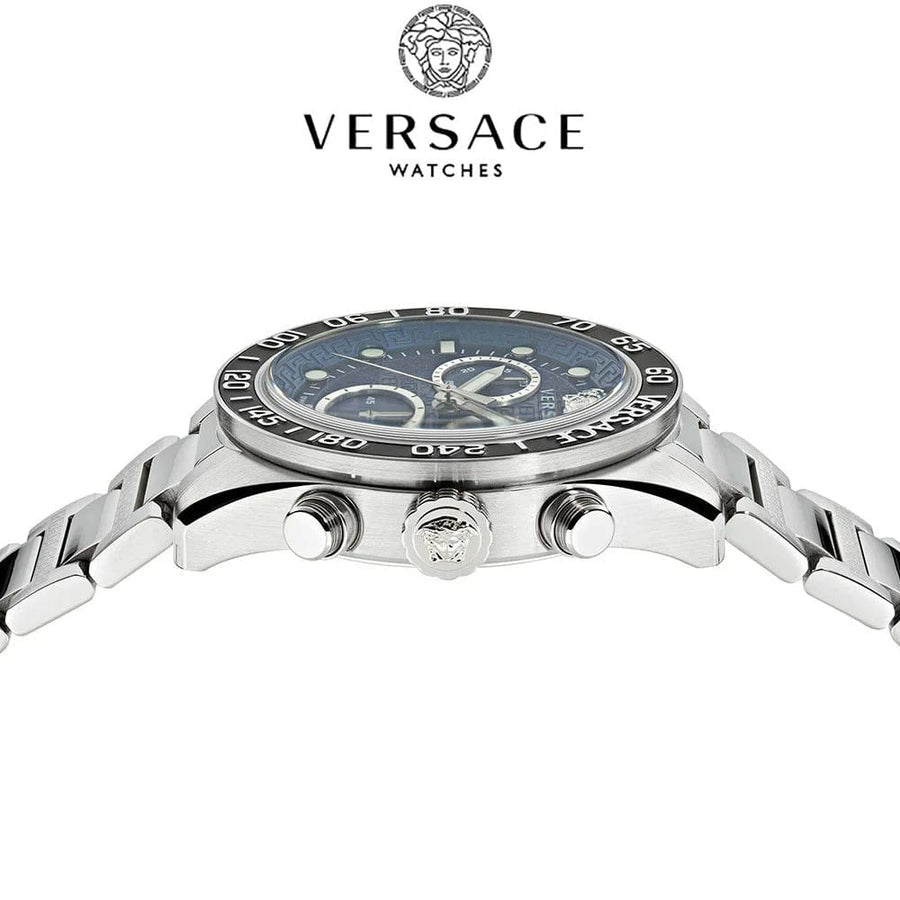 Versace Greca Dome Chronograph Blue Dial Silver Steel Strap Watch for Men - VE6K00323
