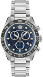 Versace Greca Dome Chronograph Blue Dial Silver Steel Strap Watch for Men - VE6K00323