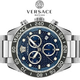 Versace Greca Dome Chronograph Blue Dial Silver Steel Strap Watch for Men - VE6K00323
