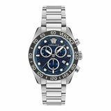 Versace Greca Dome Chronograph Blue Dial Silver Steel Strap Watch for Men - VE6K00323