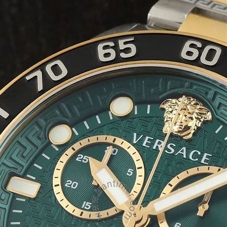 Versace Greca Dome Chronograph Green Dial Two Tone Steel Strap Watch for Men - VE6K00423