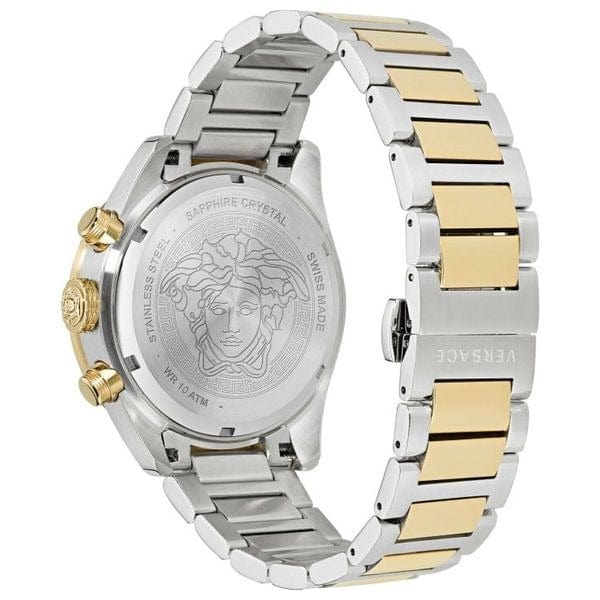Versace Greca Dome Chronograph Green Dial Two Tone Steel Strap Watch for Men - VE6K00423