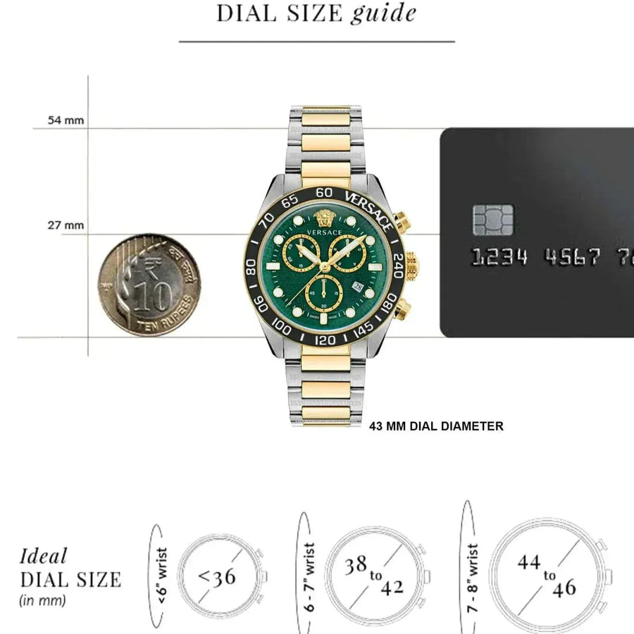 Versace Greca Dome Chronograph Green Dial Two Tone Steel Strap Watch for Men - VE6K00423