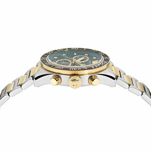 Versace Greca Dome Chronograph Green Dial Two Tone Steel Strap Watch for Men - VE6K00423