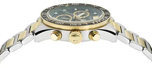 Versace Greca Dome Chronograph Green Dial Two Tone Steel Strap Watch for Men - VE6K00423