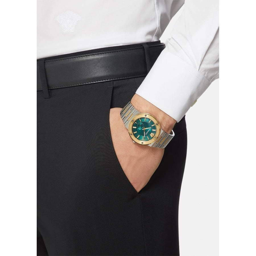 Versace Greca Green Dial Silver Steel Strap Watch for Men - VEVI00420