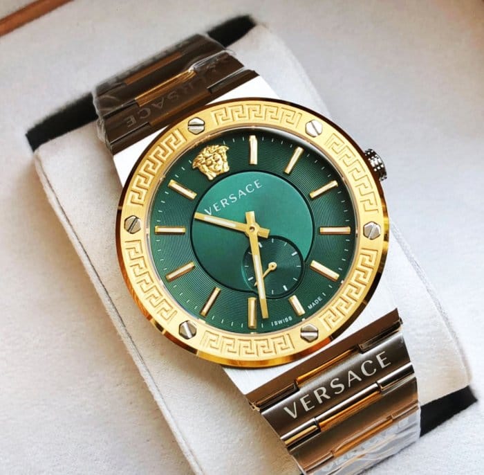Versace Greca Green Dial Silver Steel Strap Watch for Men - VEVI00420