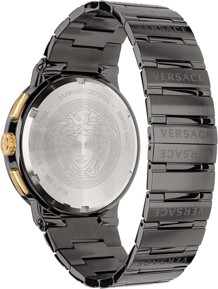Versace Greca Icon Quartz Black Dial Black Steel Strap Watch For Men - VEZ900521