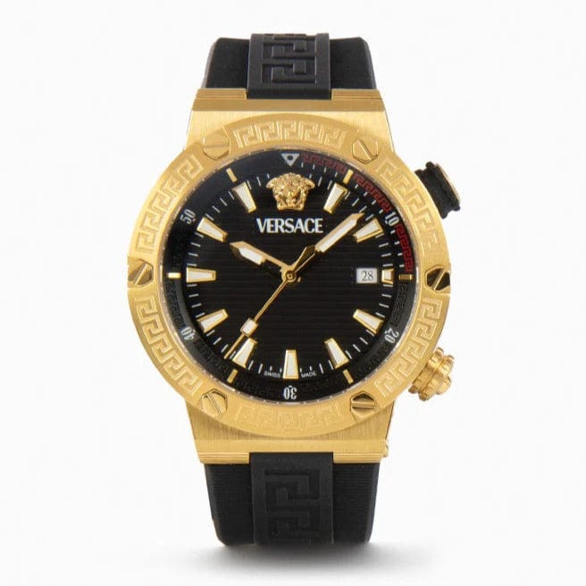 Versace Greca Logo Diver Quartz Black Dial Black Rubber Strap Watch for Men - VE8G00324