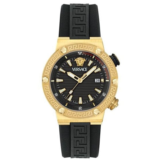 Versace Greca Logo Diver Quartz Black Dial Black Rubber Strap Watch for Men - VE8G00324