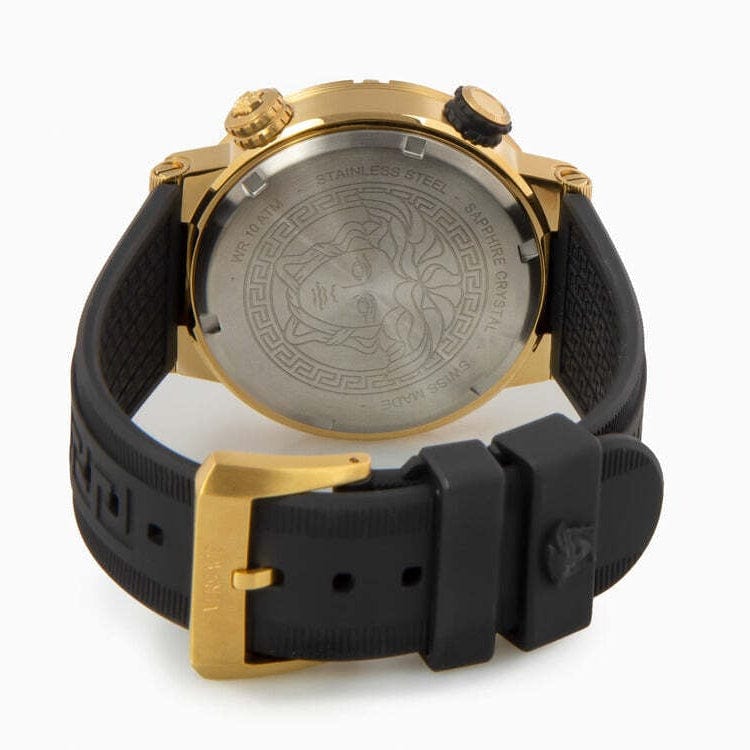 Versace Greca Logo Diver Quartz Black Dial Black Rubber Strap Watch for Men - VE8G00324