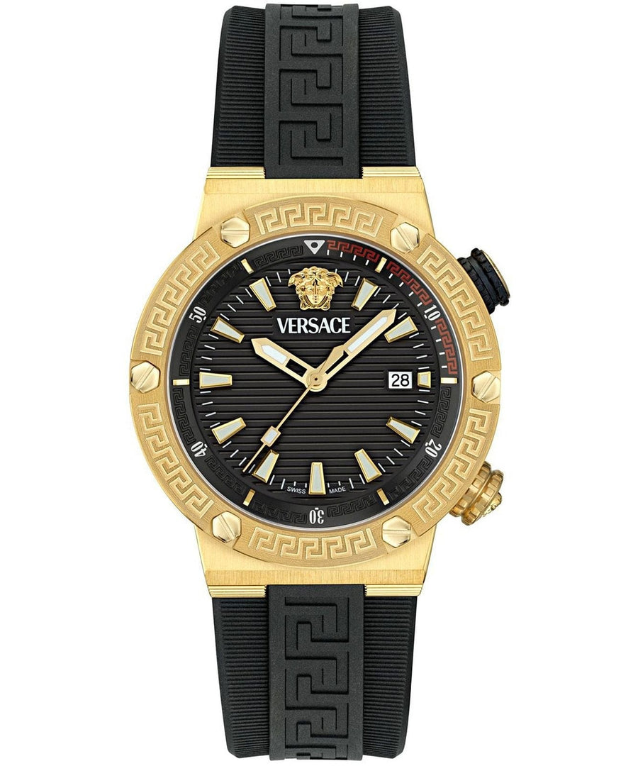 Versace Greca Logo Diver Quartz Black Dial Black Rubber Strap Watch for Men - VE8G00324