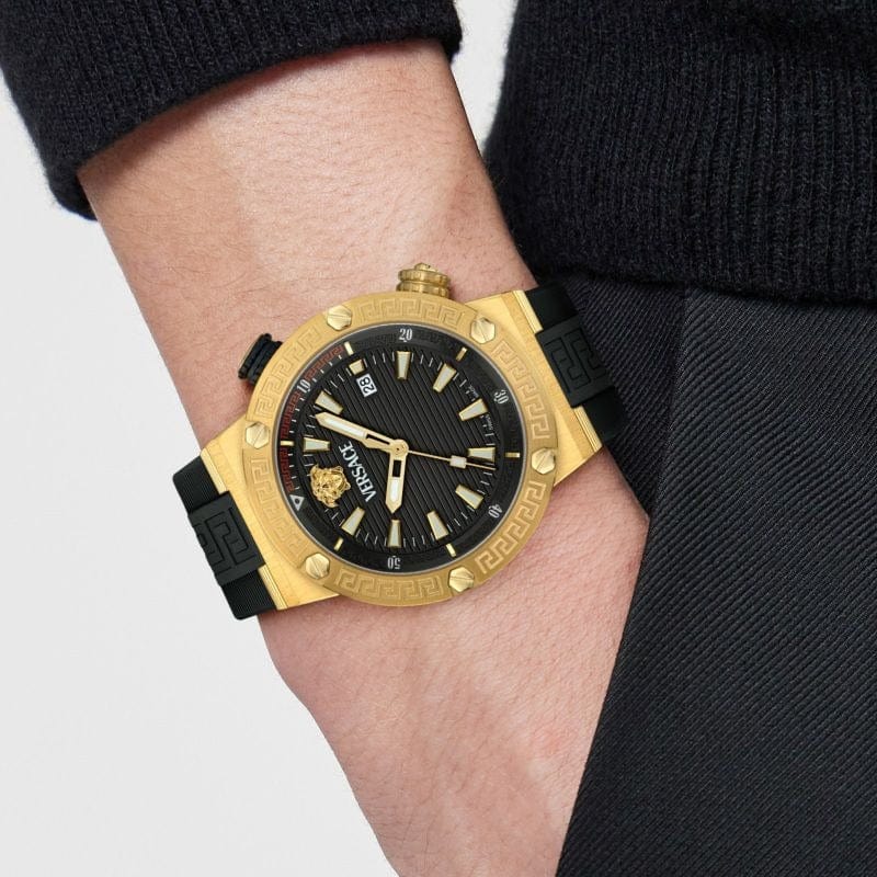 Versace Greca Logo Diver Quartz Black Dial Black Rubber Strap Watch for Men - VE8G00324
