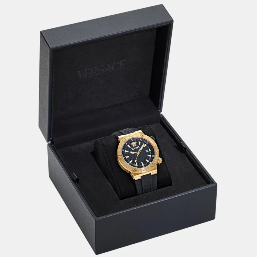 Versace Greca Logo Diver Quartz Black Dial Black Rubber Strap Watch for Men - VE8G00324