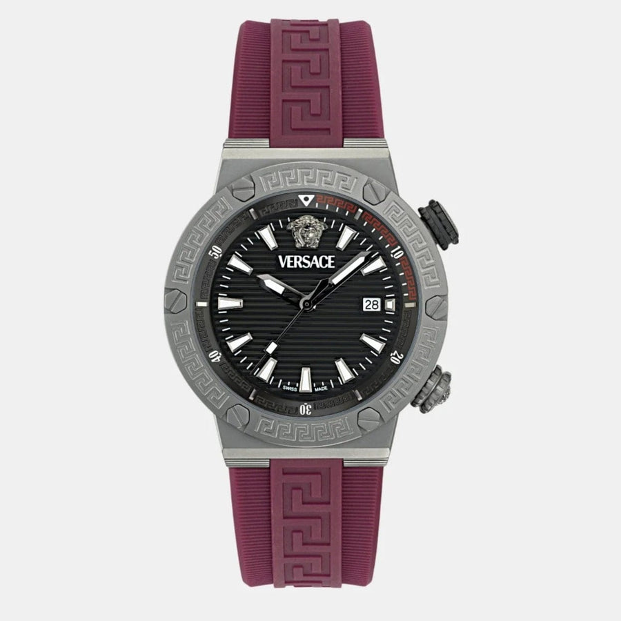 Versace Greca Logo Diver Quartz Black Dial Purple Rubber Strap Watch for Men - VE8G00224