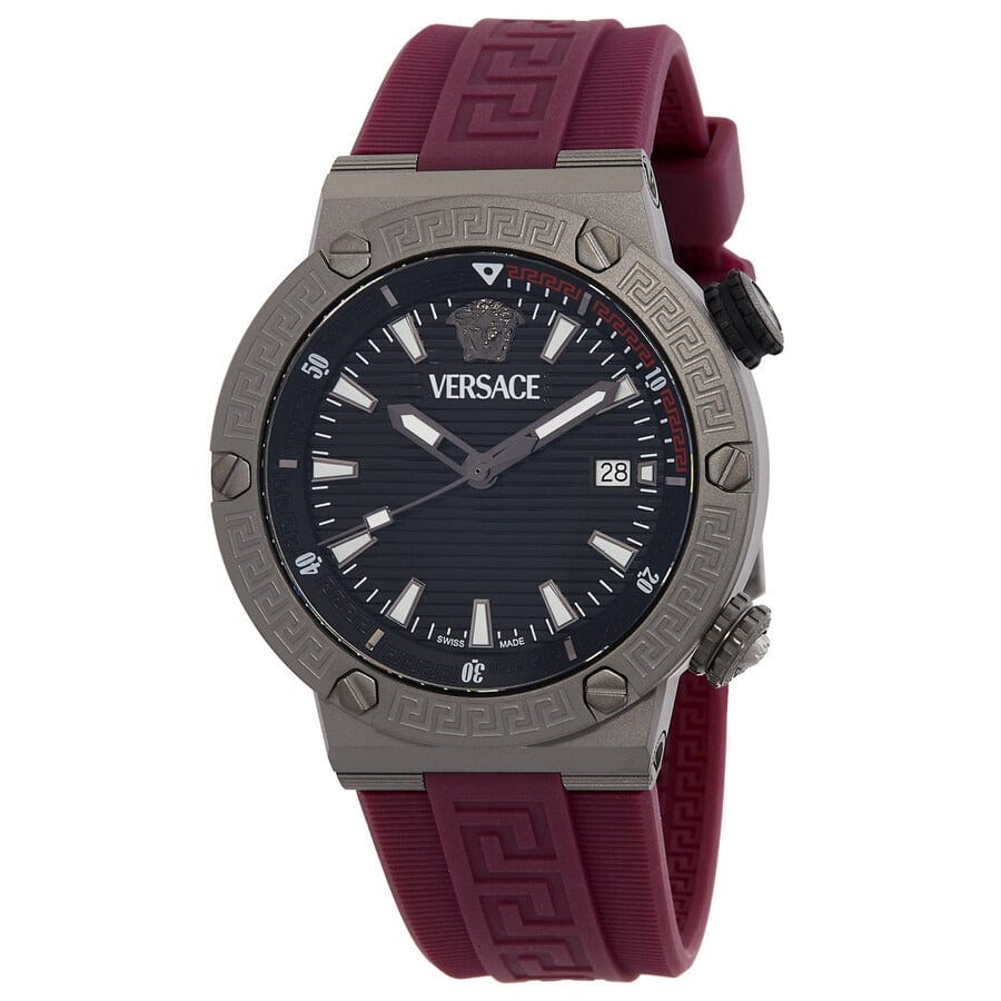 Versace Greca Logo Diver Quartz Black Dial Purple Rubber Strap Watch for Men - VE8G00224
