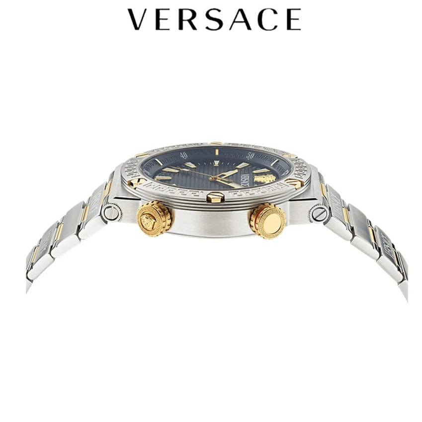 Versace Greca Logo Diver Quartz Black Dial Two Tone Steel Strap Watch for Men - VE8G00424