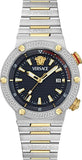Versace Greca Logo Diver Quartz Black Dial Two Tone Steel Strap Watch for Men - VE8G00424