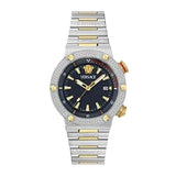 Versace Greca Logo Diver Quartz Black Dial Two Tone Steel Strap Watch for Men - VE8G00424