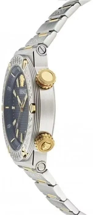 Versace Greca Logo Diver Quartz Black Dial Two Tone Steel Strap Watch for Men - VE8G00424