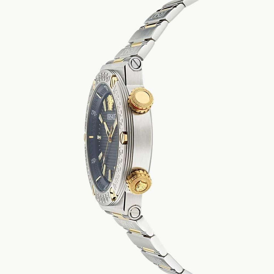 Versace Greca Logo Diver Quartz Black Dial Two Tone Steel Strap Watch for Men - VE8G00424