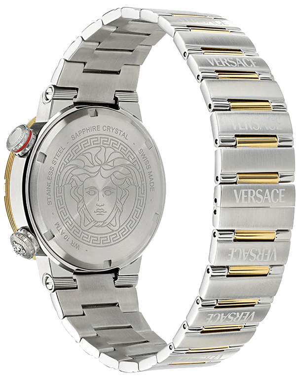Versace Greca Logo Diver Quartz Green Dial Two Tone Steel Strap Watch for Men - VE8G00524