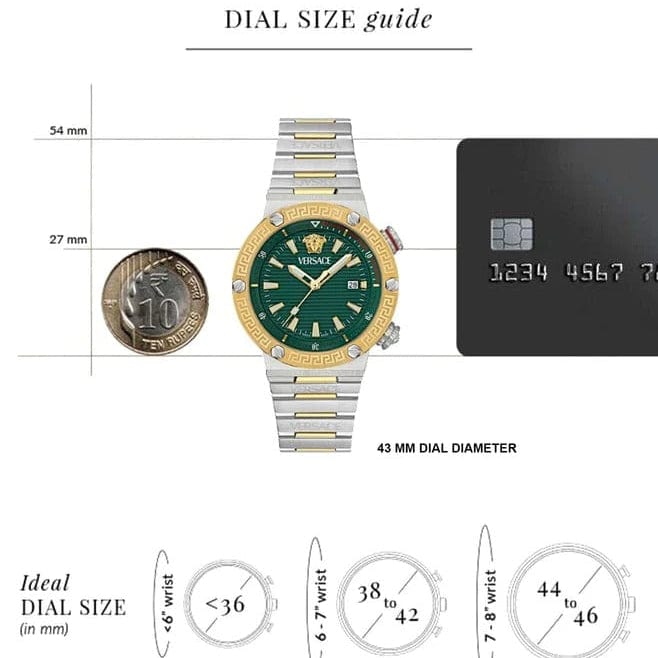 Versace Greca Logo Diver Quartz Green Dial Two Tone Steel Strap Watch for Men - VE8G00524