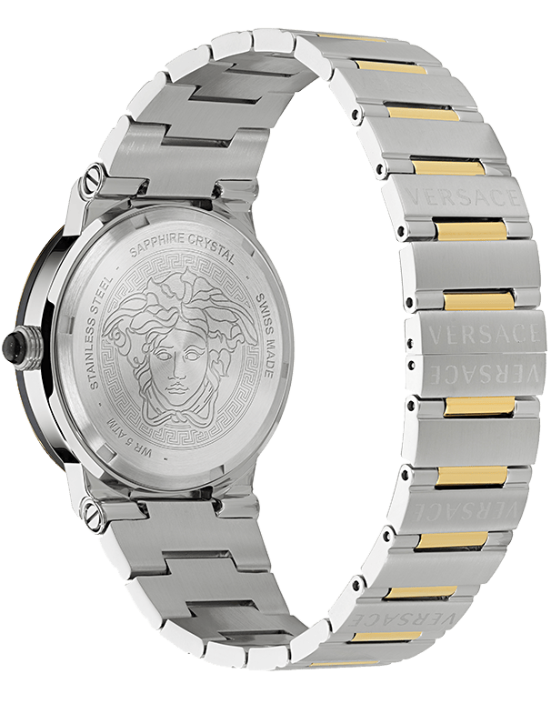 Versace Greca Logo Moonphase Black Dial Two Tone Steel Strap Watch for Men - VE7G00223