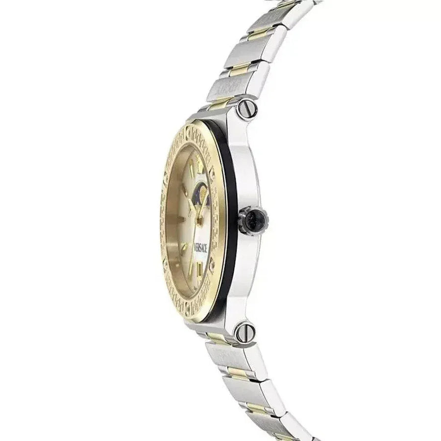 Versace Greca Logo Moonphase Mother of Pearl Dial Two Tone Steel Strap Watch for Women - VE7G00524