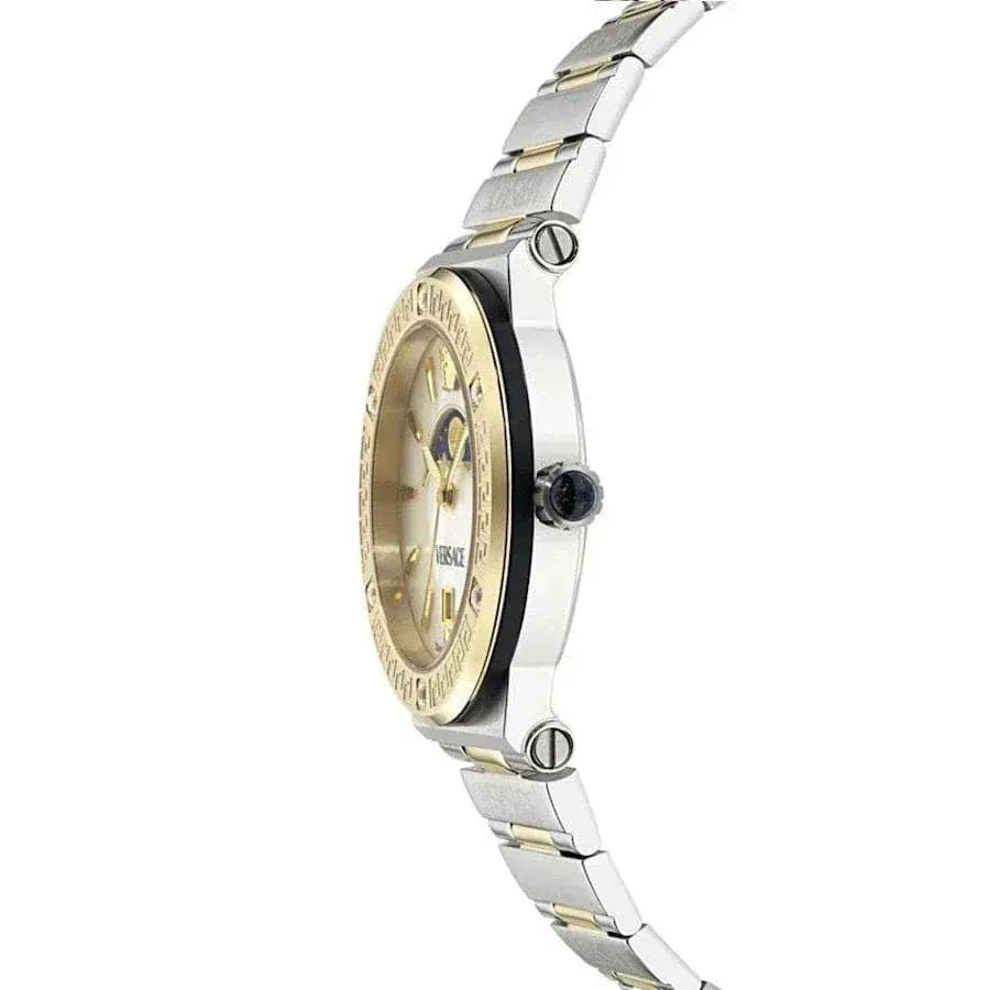 Versace Greca Logo Moonphase Mother of Pearl Dial Two Tone Steel Strap Watch for Women - VE7G00524