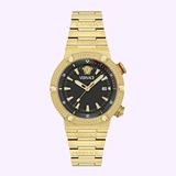 Versace Greca Logo Quartz Black Dial Gold Steel Strap Watch for Men - VE8G00624
