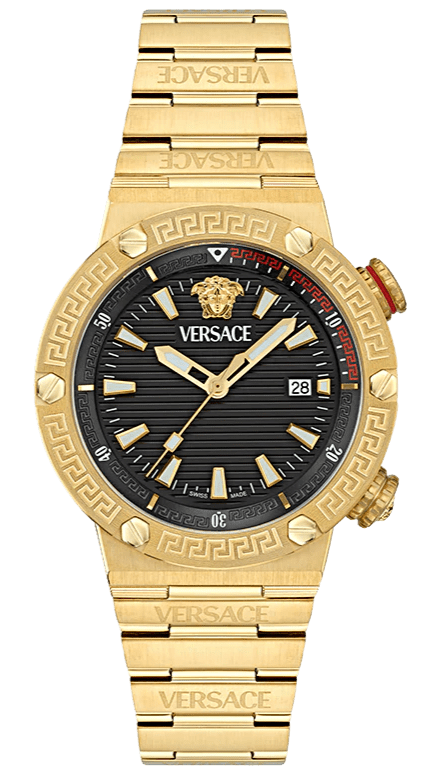 Versace Greca Logo Quartz Black Dial Gold Steel Strap Watch for Men - VE8G00624